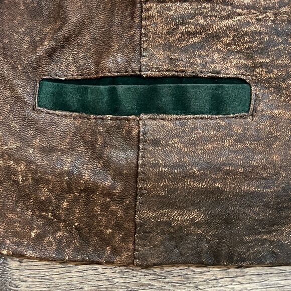 Vintage 70s German Trachten Embroidered Leather Jacket Size 46 Echts Leder Brown - Picture 2 of 13